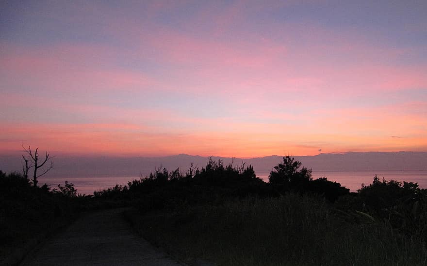 posta de sol, illa verda, Taiwan, Costa, illa pacífica, muntanyes, Camí, vespre