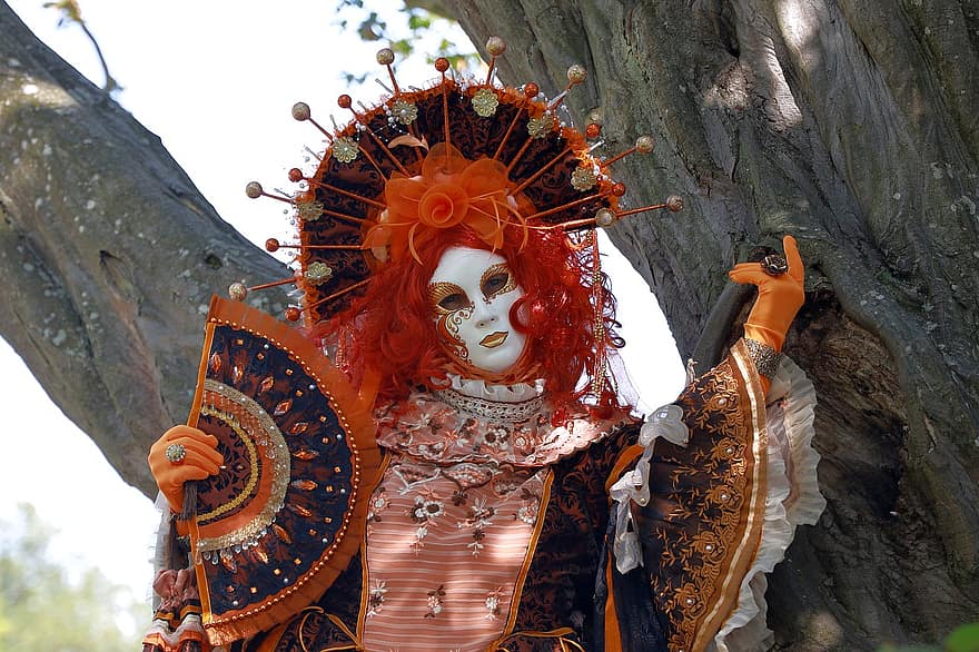 karneval, venedigkarneval, kostym, maskerad, festival, kvinna, venetian mask, mystisk, kulturer, kvinnor, mask