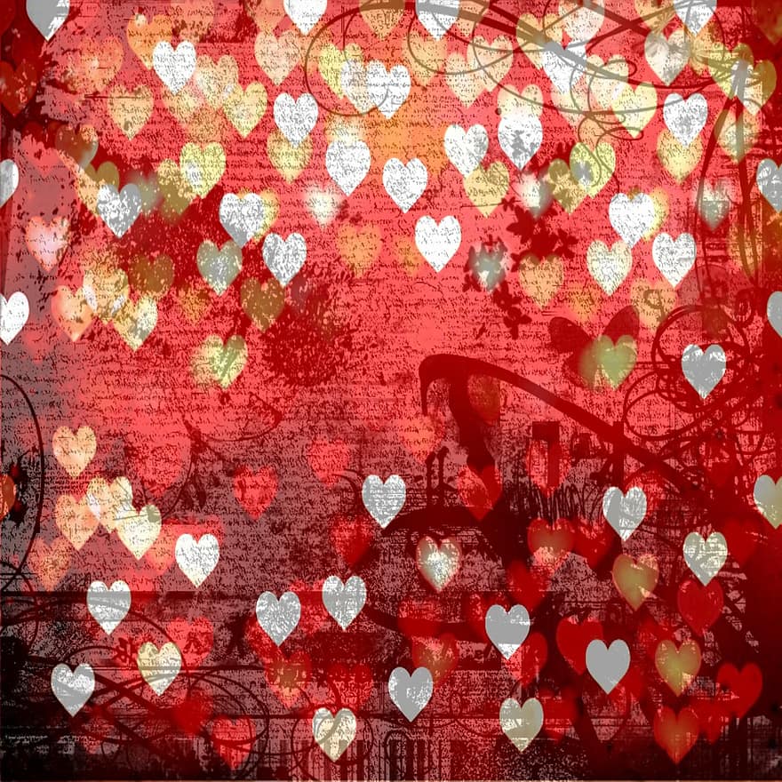 заден план, текстура, сърца, романтичен, гръндж, червен, артистичен, червен фон, червено сърце