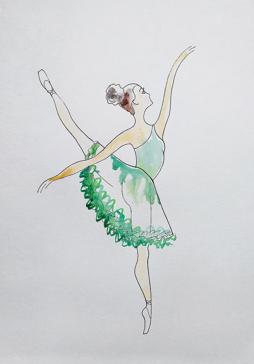 Dance, Talent, Ballerina, Ballet, Woman, Watercolor, Art, Sketch, Handmade Graphics, Young Woman, Pack