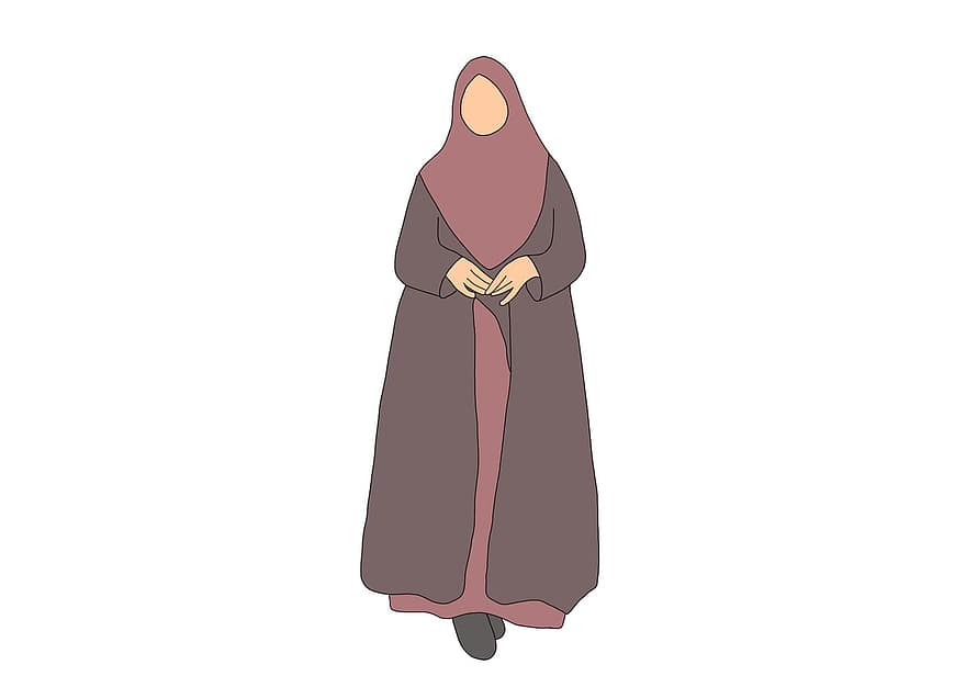 Woman, Muslim, Hijab, Line Art