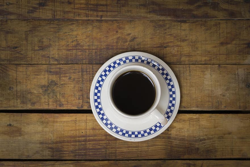 음주, 커피, 컵, 평평한, 카페인, 에너지, 아침, 표, 나무, 닫다, 커피 컵