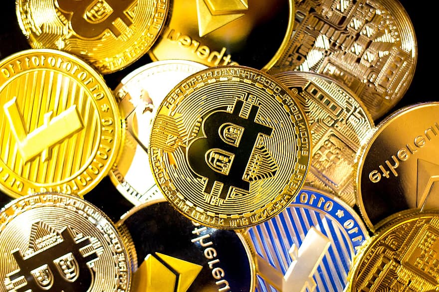 Bitcoin, litecoin, kryptovaluta, finansiere, altcoin, mynter, penger, virtuell, digitalt, blockchain, ethereum