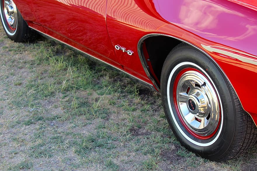 GTO ، قضيب ساخن ، عتيق ، السيارات الكلاسيكية ، سيارات ، سيارة معدله ، أحمر ، إطارات الجدار الأبيض