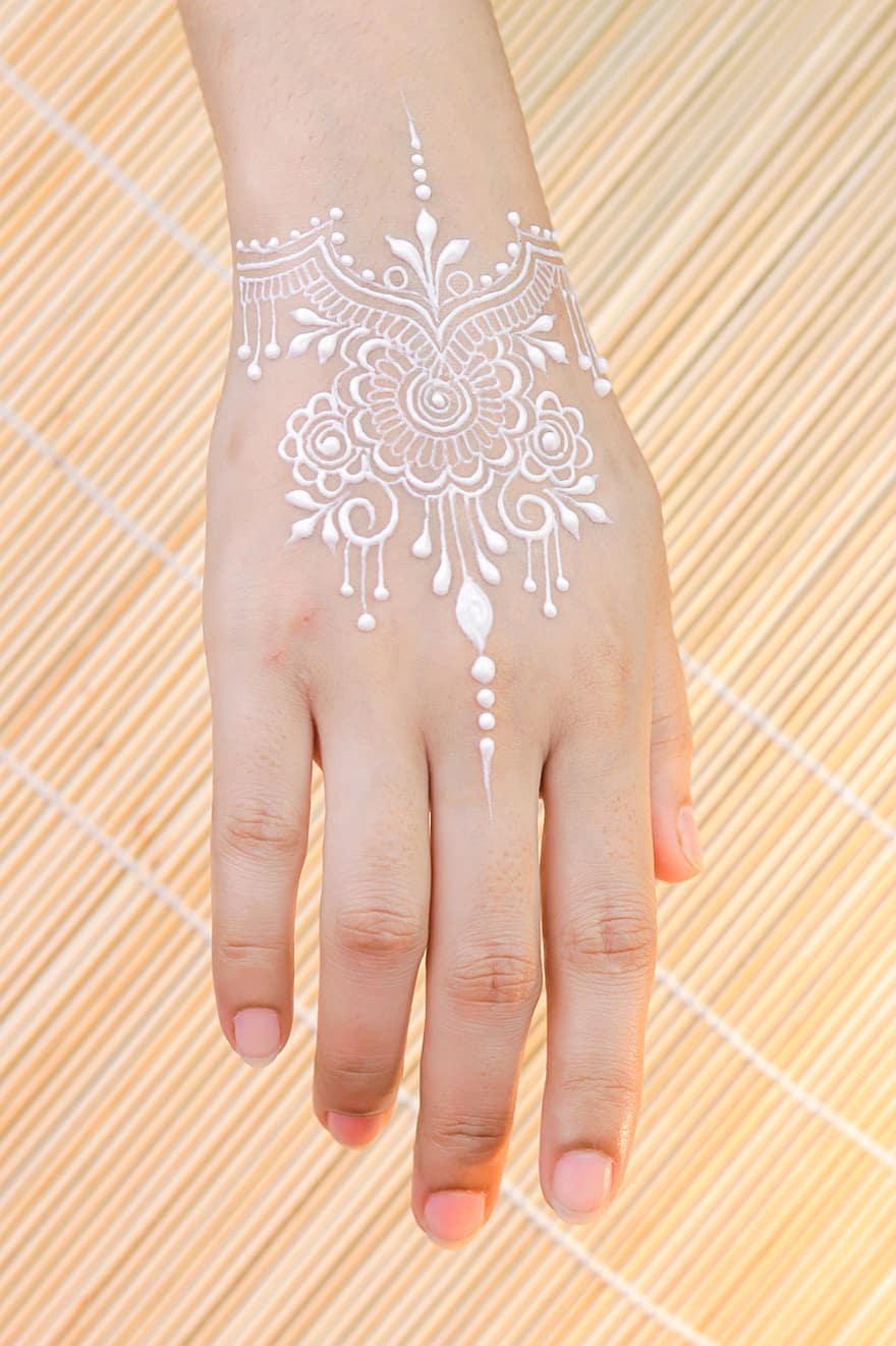 mehndi, henna, tatuering, hand, design, kultur, traditionell, mönster
