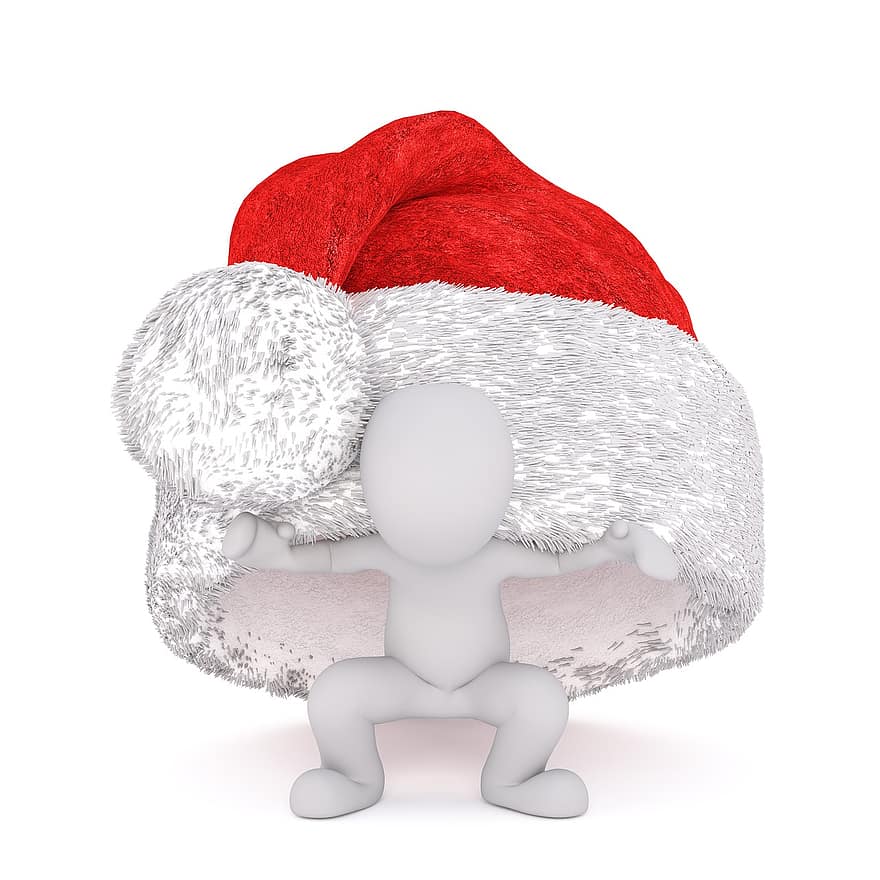 weißer Mann, 3D-Modell, Ganzkörper, 3d weihnachtsmütze, Weihnachten, Weihnachtsmütze, 3d, Weiß, isoliert, Bodybuilder, erziehen