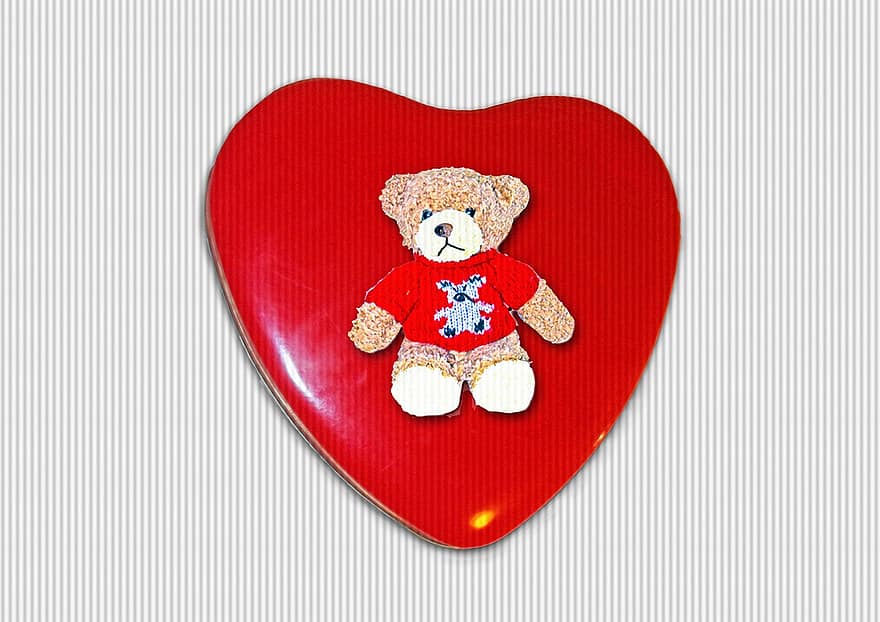 ayı, kalp kutusu, Aşk, sevgililer günü, tebrik kartı, romantik, kalp, sevgi, duygular, oyuncak ayı, Kahverengi ayı
