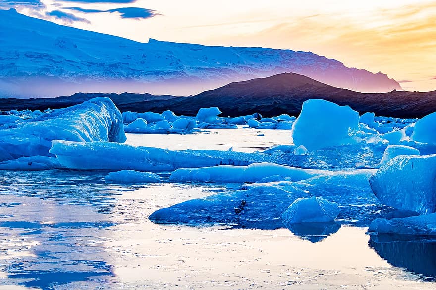 úszó jéghegy, jég, lagúna, tó, Izland, gleccser, sarkvidéki, víz, téli, fagyott, jokulsarlon