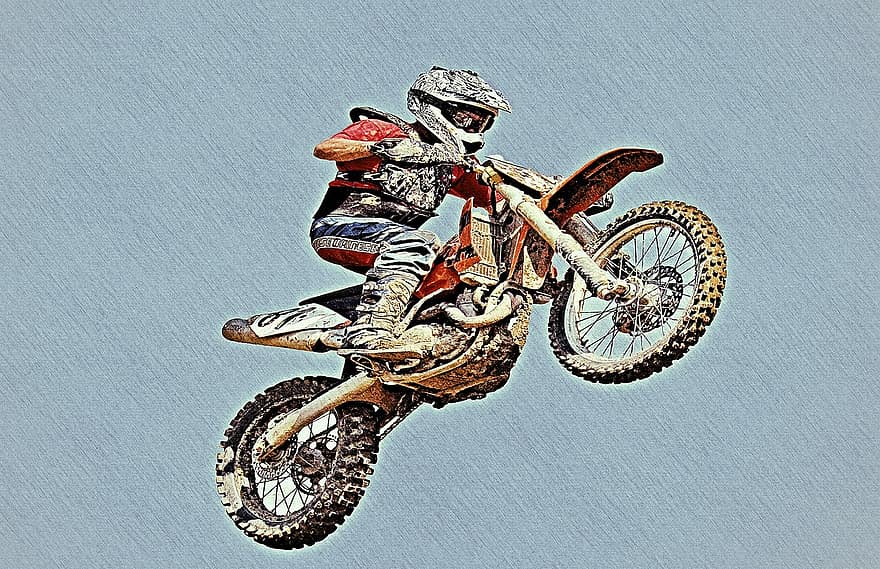 motocross, motorcykel, biker, hjelm, karriere, hastighed, springe, mand, bevæge sig, køretøj, hurtigt