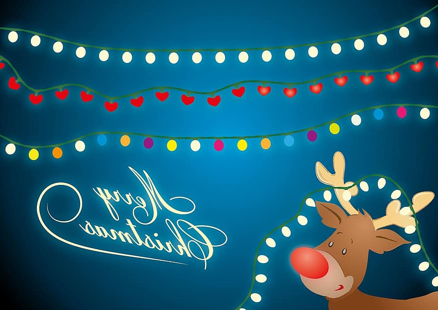 Lichterkette Christmas, Rudolph, luzes, decorado, rena, época de Natal, colorida, brilhando, alegre, Natal, deco