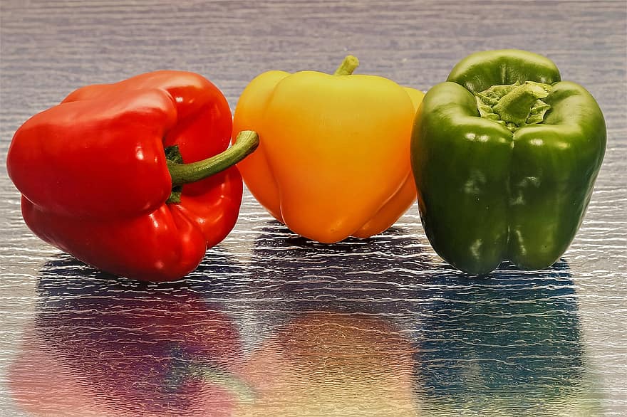 Paprika, rot, Gelb, Grün, mischen, Spiegeln, Gemüse, Koch, Lebensmittel, gesund, Salat