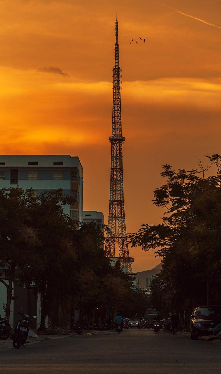 torre, Vietnam, ciudad, Nha Trang, puesta de sol, urbano, oscuridad, viaje, retroiluminado, silueta, industria de construccion