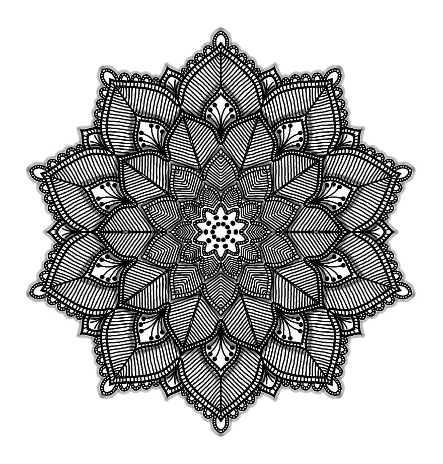 mandala, geomètric, blanc, negre, fons, forma