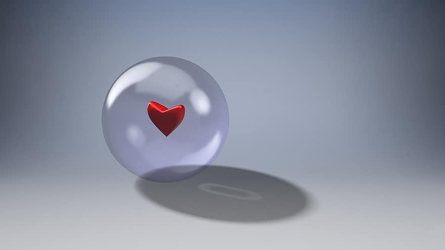Heart, Love, Sphere, Shadow, Glass, Gray, Red