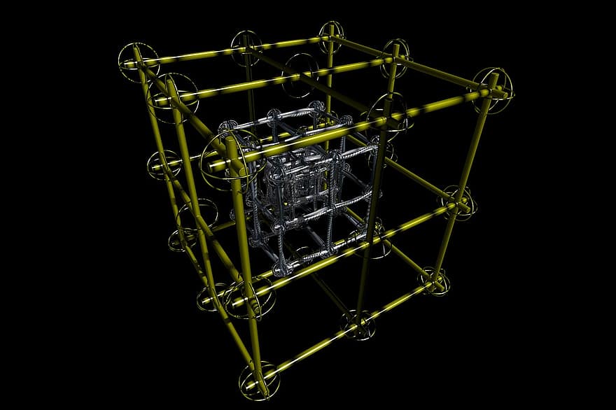 куб, дизайн, технический, металл, 3d, форма, технология, геометрический, коробка, черная технология, черный металл
