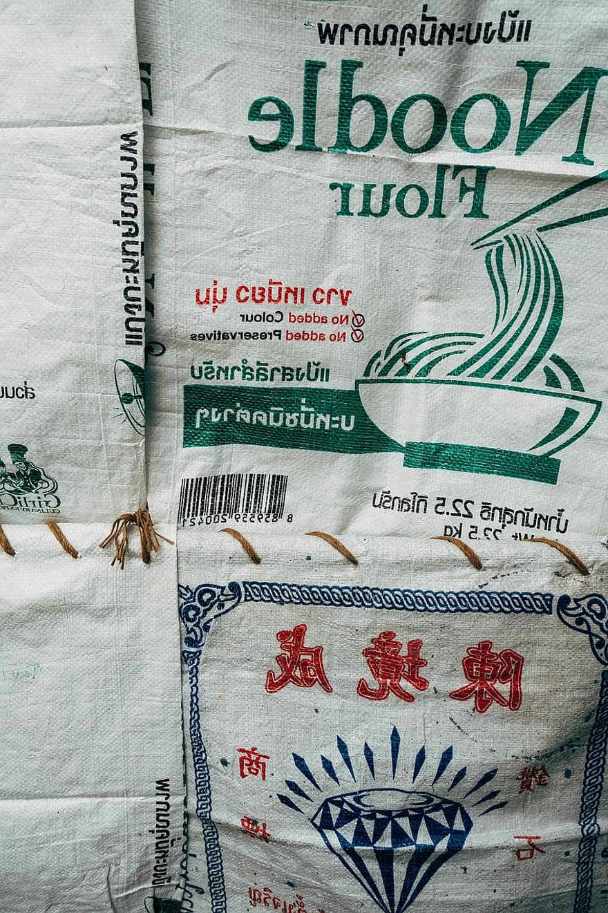 farine, nouille, emballage, produit, chinois, rétro, ancien, thaïlandais, Thaïlande, Bangkok, arrière-plans