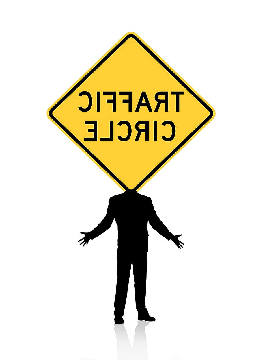 Man, Silhouette, Road Sign, Warning Triangle, Traffic Sign, Warnschild, Attention, Roundabout, Problem, Task, Request