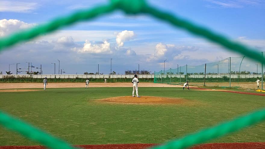 baseball, baseball bane, sport, spiller, landskab, himmel