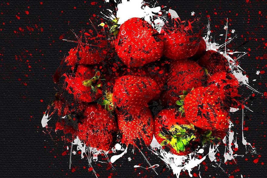 jordbær, frugt, mad, kunst, abstrakt, akvarel, årgang, natur, kunstnerisk, design, aquarelle