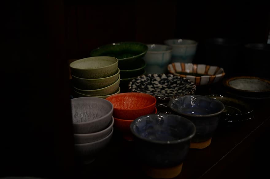 kapal, peralatan makan, tembikar, keramik, Demi, cangkir, merah terang, menonjol, Jepang, balapecah, mangkuk