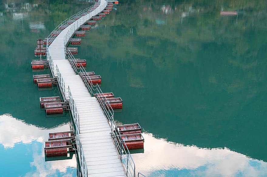 brug, rivier-, water, reflectie, Okutama, Drum Can Bridge, Tozura Ukibashi, Japan