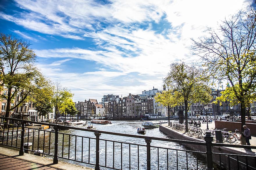 Amsterdam, kanał, Holandia, śródlądowe drogi wodne, woda, Miasto, kanały, domy, budynek, architektura, miejski