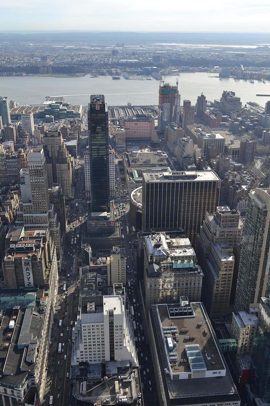 New York, Manhattan, città, urbano, nyc, grattacieli, architettura, edifici, metropoli, paesaggio urbano, vista aerea