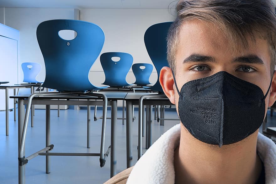 Coronavirus, Student, Mask, Covid-19, men, adult, indoors, one person, looking at camera, young adult, portrait