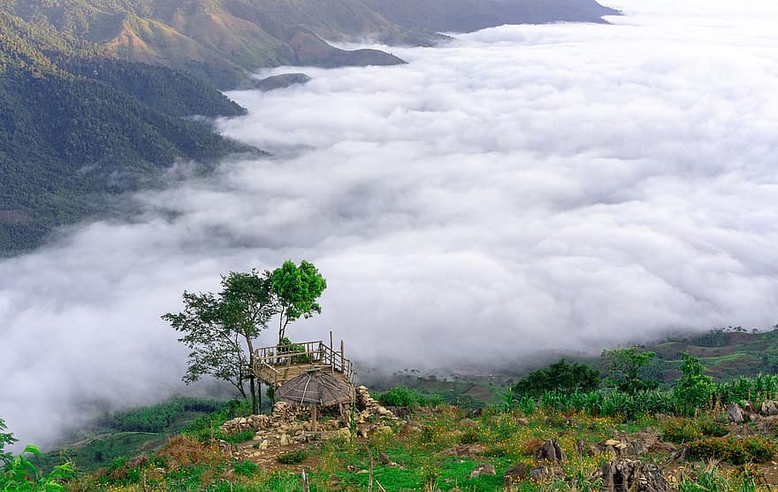 vallée, champ, des nuages, nuageux, cloudscape, mai chau, Province de Hoabinh, ciel, Voyage, la nature, paysage