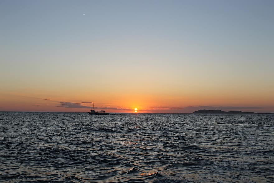 le coucher du soleil, mer, paysage marin, océan, eau, île, crépuscule, Soleil, horizon, Ibiza, Espagne