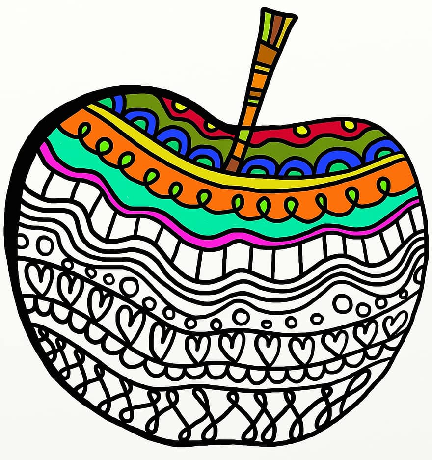 vaisiai, maisto, obuolys, žalias, sveikas, šviežias, šviežias vaisius, šviežias maistas, liaudies menas, modelį, doodle
