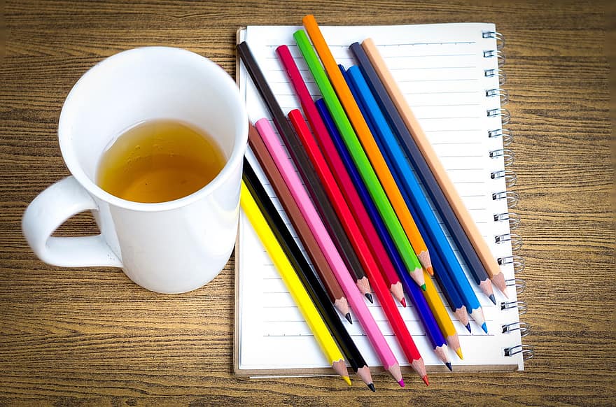 Art Supplies, Stationery, School Supplies, Background, Tea, wood, education, table, multi colored, close-up, pencil