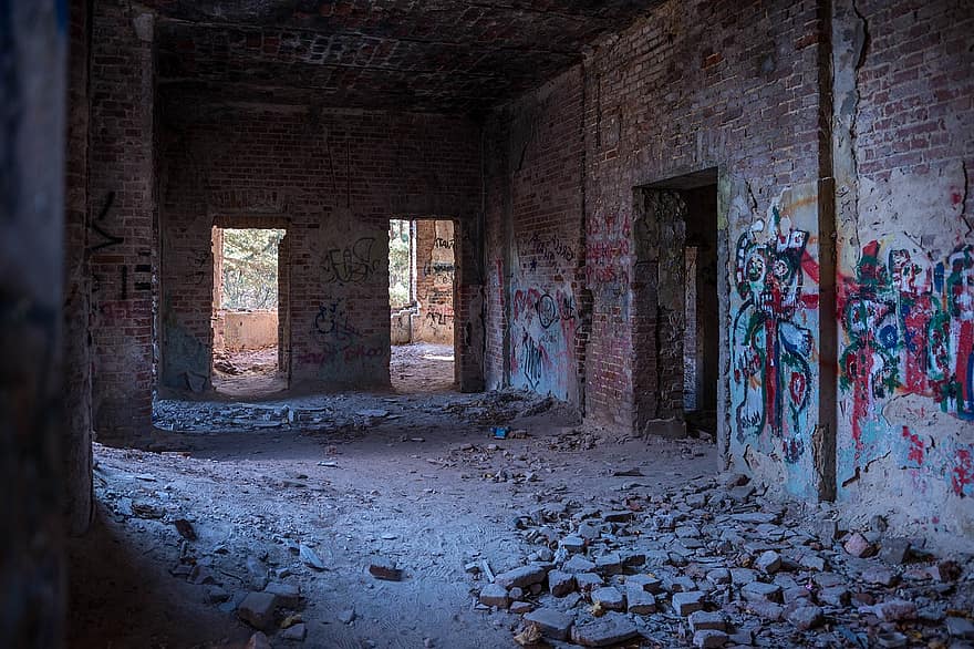 Abandoned, Building, Graffiti, Dilapidated, Ruins, Debris, Architecture