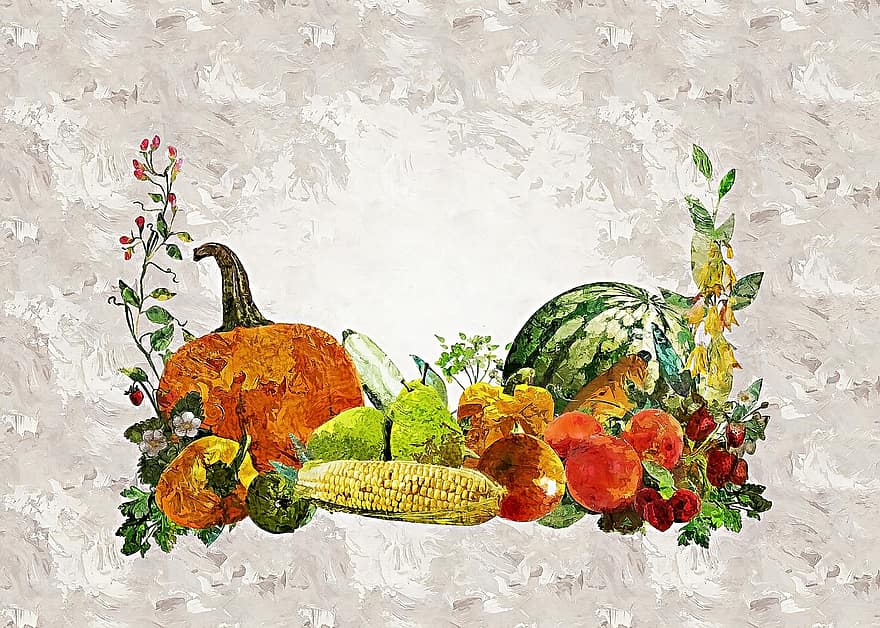 Vegetables, Fruit, Organic, Produce, Healthy, Pumpkin, Background, Texture, Painting, Food, Vegetable