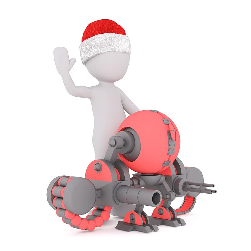 biały samiec, Model 3D, 3d, Model, Boże Narodzenie, czapka Mikołaja, postać, całe ciało, biały, odosobniony, Zabawkowa bitwa robotów