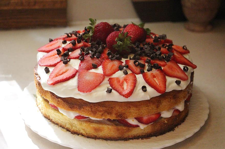 kake, nydelig, mat, dessert, torte, jordbær, blåbær, frokost, fersk, spise, velsmakende