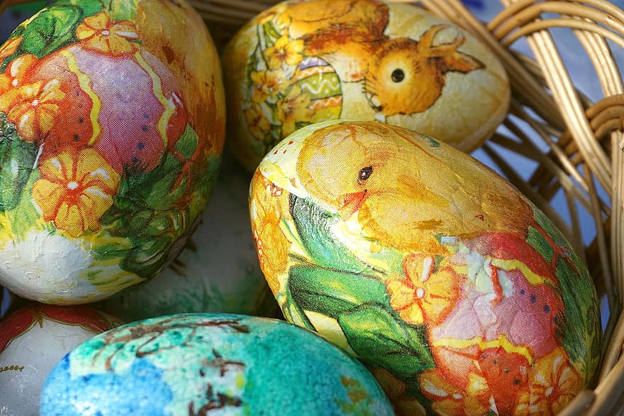 Wielkanoc, jajka, kosz, pisanki, dekoracja, tradycyjny, zwyczaj, jedzenie, dekoracyjny, rękodzieło, koszyk wielkanocny