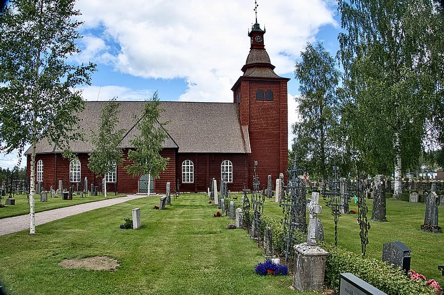 церковь, кладбище, церковный двор, шпиль