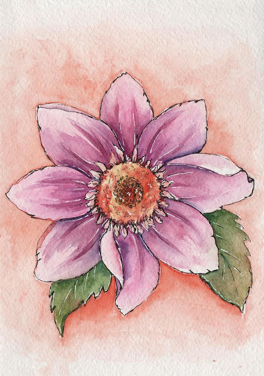 Flower, Pink Flower, Painting, Watercolor Painting, Artwork, leaf, plant, close-up, single flower, petal, flower head