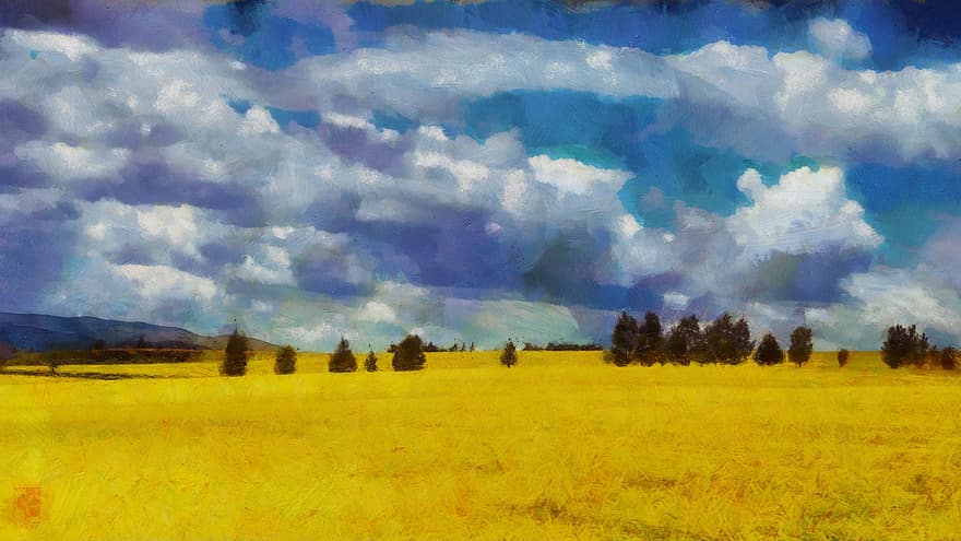 pintura a l'oli, núvol, cel, paisatge