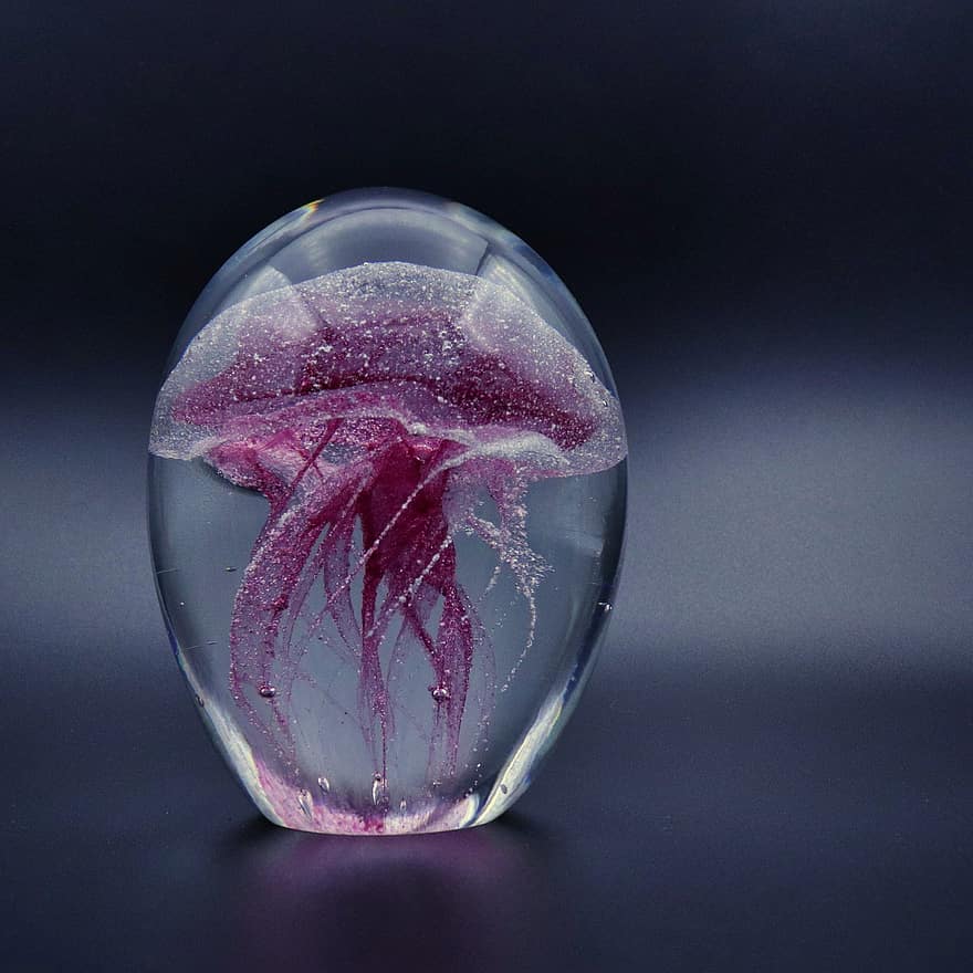 Jellyfish, Glass, Paperweight, Orb, Art, Decoration, close-up, transparent, backgrounds, blue, water