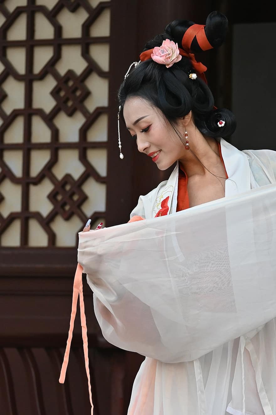 Frau, Hanfu, tanzen, Haarschmuck, traditionell, Kultur, Chinesisch, Kostüm, Mädchen