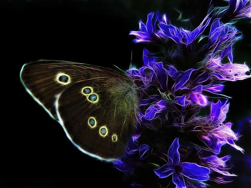 Fractalius, бабочка, коричневая лесная птица, природа, насекомое, edelfalter, закрыть, цвести, цветение, цветок, голубой цветок
