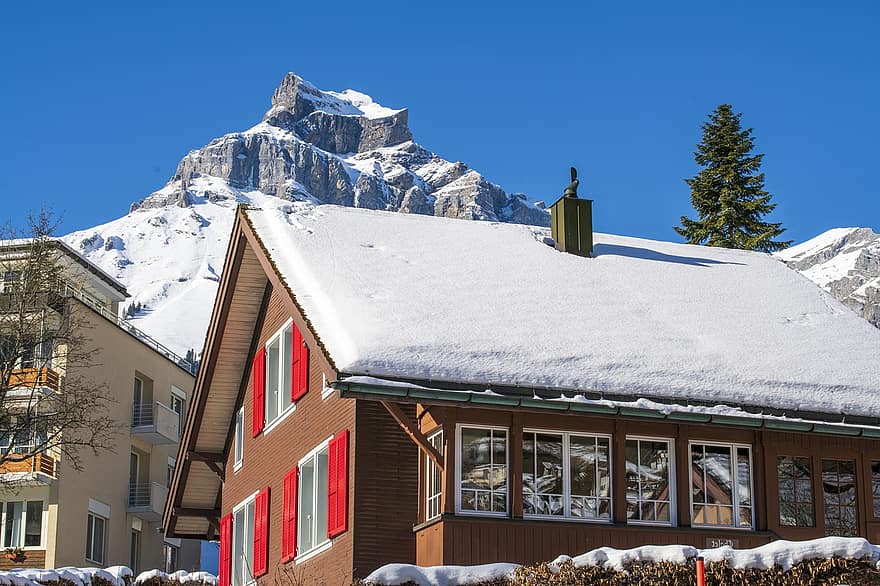 House, Village, Winter, Snow, Mountain, Town, Building, Architecture, Engelberg