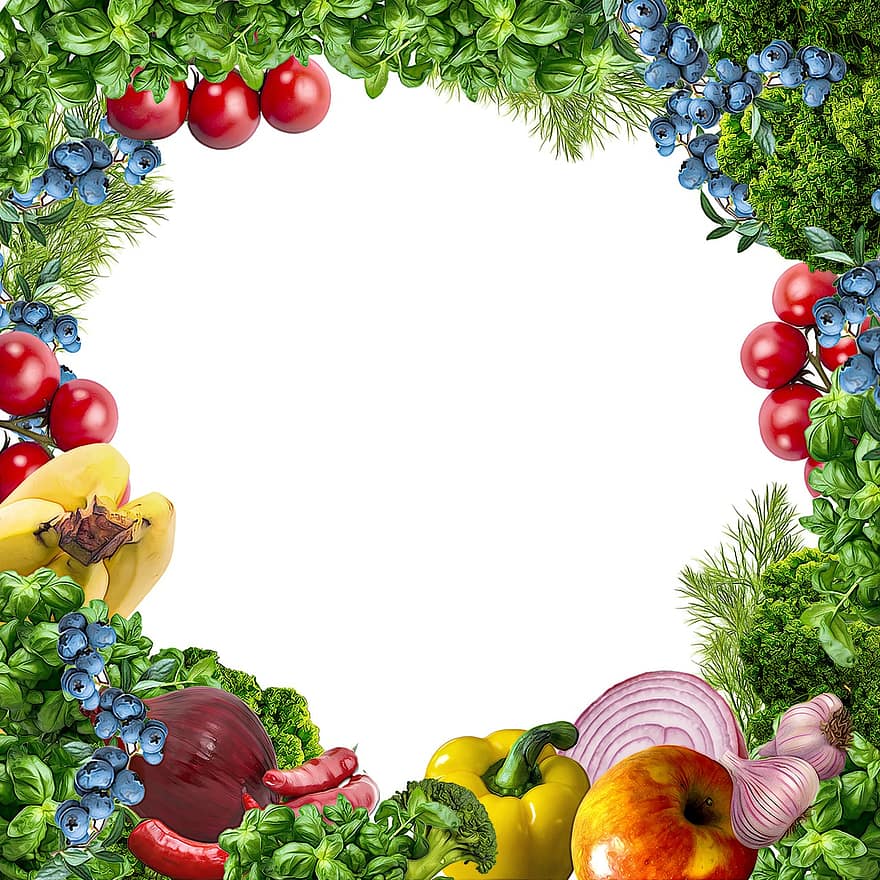 Obst, Gemüse, Pfeffer, Tomaten, organisch, frisch, Zwiebel, gelbe Paprika, Bananen, Blaubeeren, Dill