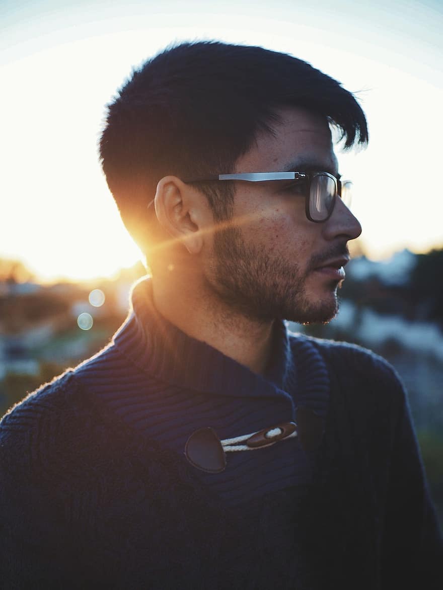 Man, Sunset, Portrait, Eyeglasses, men, one person, males, adult, lifestyles, young adult, looking
