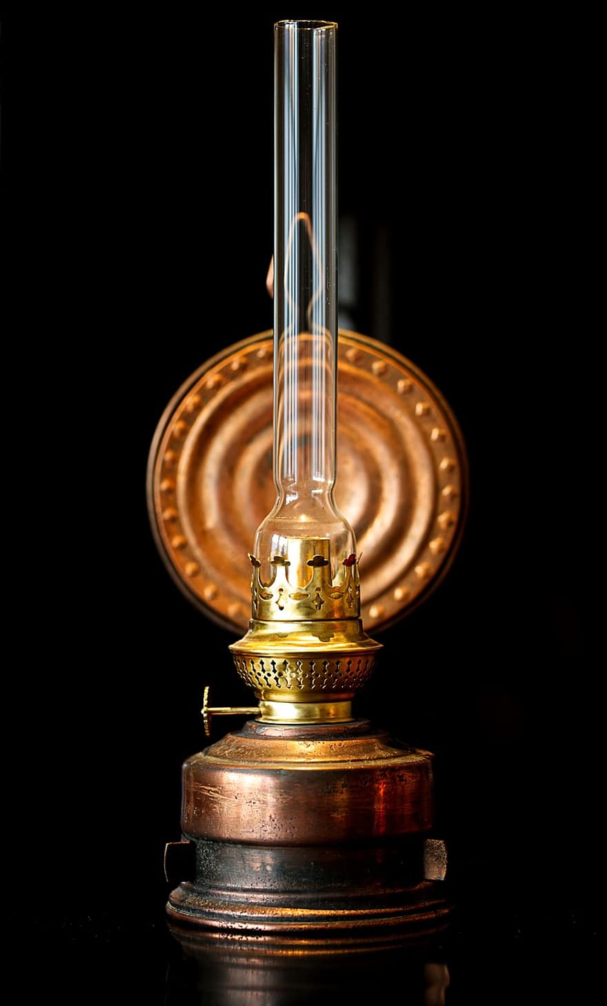 Měděná olejová lampa, makro, dekorace, vinobraní, jeden objekt, detail, zařízení, sklenka, antický, staromódní, kapalný