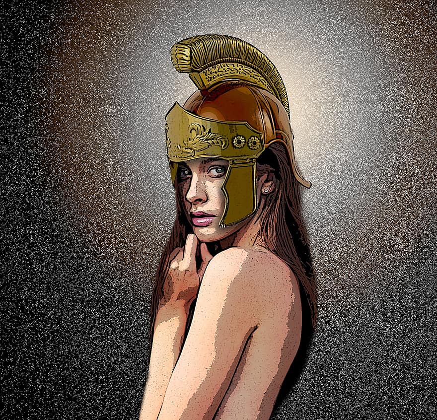 sieviete, galea, portrets, Romas karavīra ķivere, modeli