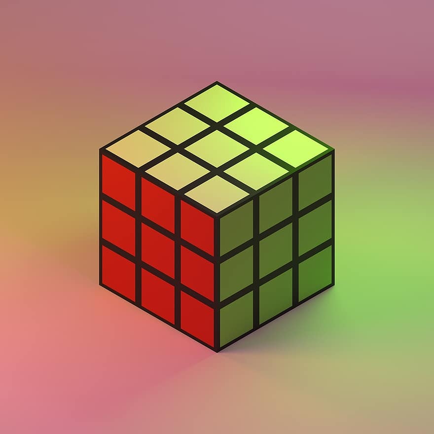 kubus Rubik, cahaya berwarna-warni, isometrik