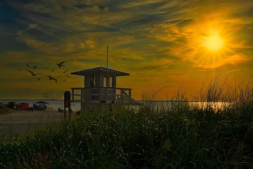 playa, mar, Oceano, puesta de sol, amanecer, cielo, naturaleza, Golfo, Florida, viaje, verano